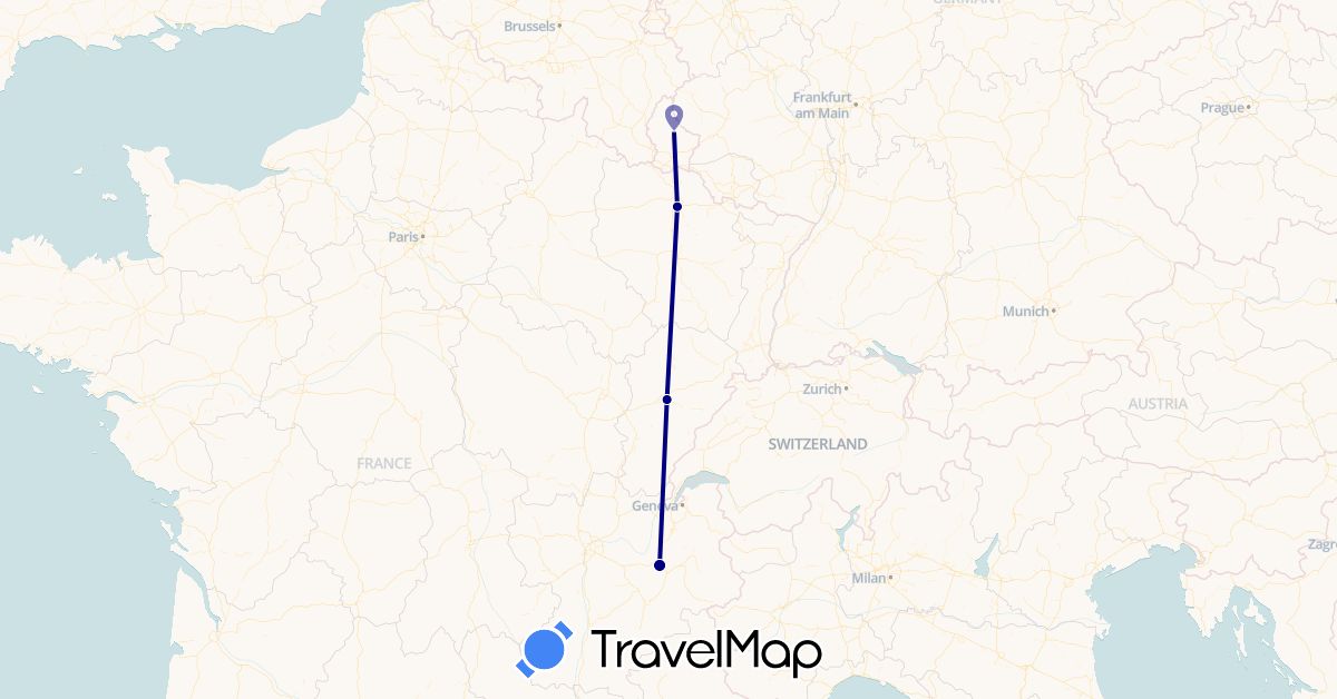 TravelMap itinerary: driving in France, Luxembourg (Europe)